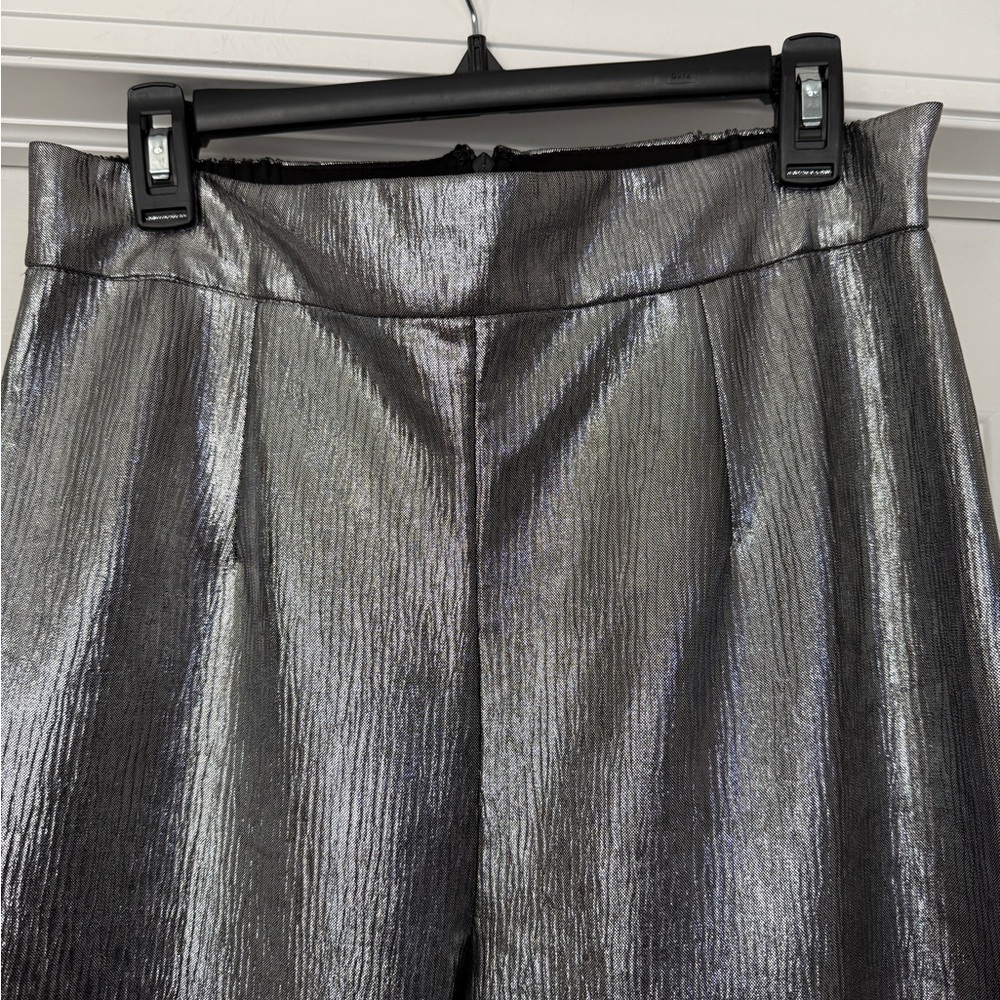 Anthropologie Metallic Silver Wide-Leg Women's Pants - Picture 4 of 7